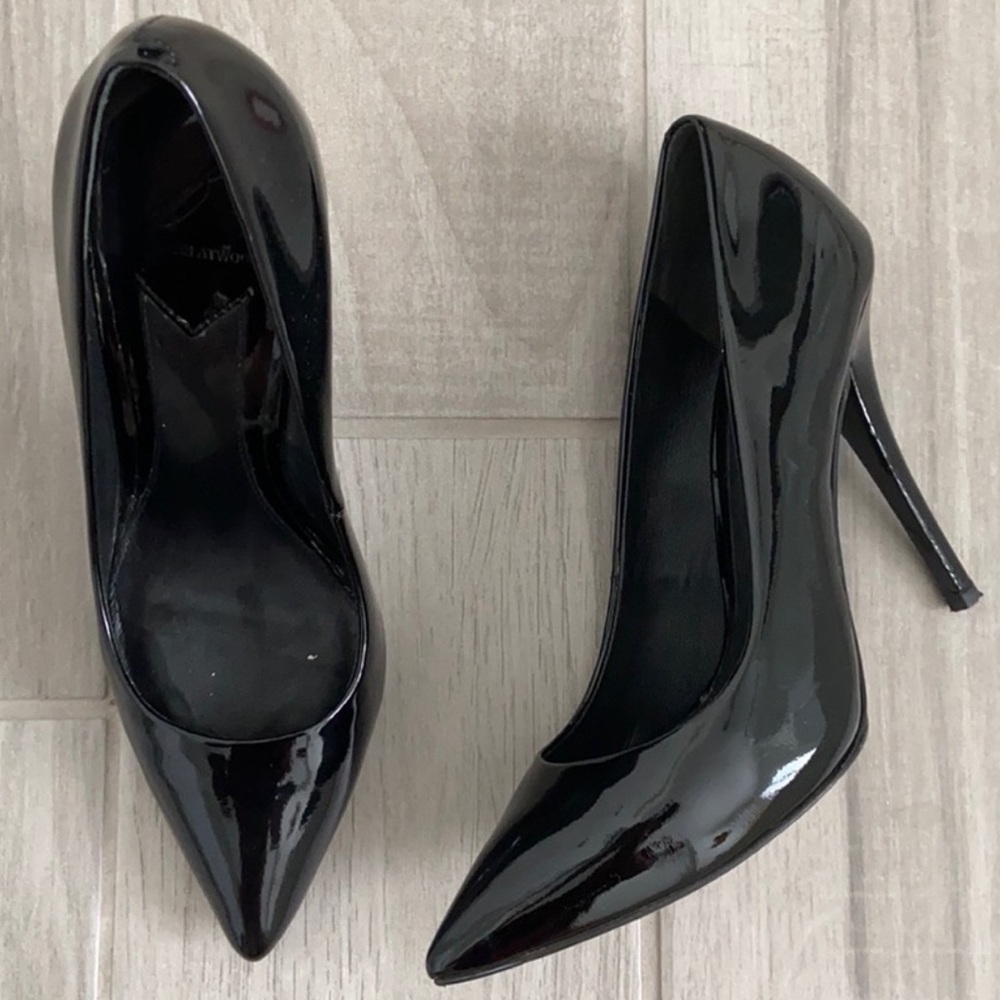 black patent heels